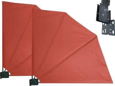 Produktbild von 2 Stück Balkonfächer 115 x 115 cm Rotorange, Easy Mount Wandplatte, Balkon Sichtschutz Fächer Blickdicht, Windschutz Trennwand Wetterfest