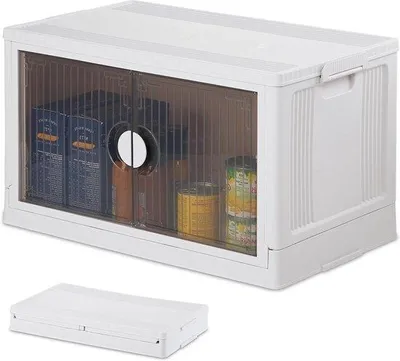 Obrázek produktu pro Stohovatelná úložná bedna 74 l, bílá, s víkem a dvířky z plastu
