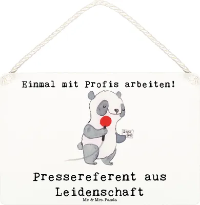 Produktbild von Mr. & Mrs. Panda Schild Pressereferent Leidenschaft DIN A6 - Weiß - Geschenk, Studium, kleine aufmerksamkeit, Wandbild Holz, Türschild, Lustig, holzbild, Presseagentur