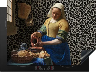 Produktbild von KitchenYeah© Herdabdeckplatte Milchmädchen - Kunst - Pantherdruck - Vermeer - Gemälde - Alte Meister , 71x52cm, Küche Deko, Glaskeramikkochfeld Herdabdeckung, Abdeckplatte fùr Kochfeld