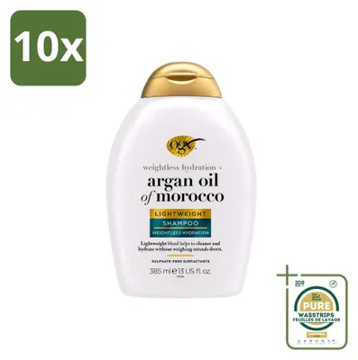 Productafbeelding van 10 x OGX Argan Oil of Morocco Shampoo - Lichtgewicht - voor dagelijks gebruik - 385 ml - Voordeelverpakking - 10 stuks