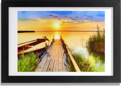 Produktbild von Bild 30x20 MDF-Rahmen, Wandkunst Boot und Pier