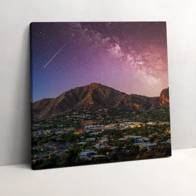 Produktbild von Mountains with a galaxy in the sky – Leinwandbild Wandbild – 60x60 cm – Leinwandbilder – Wandbilder – Schlafzimmer – Flur
