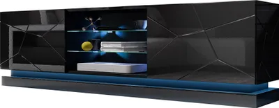 Produktbild von MIRJAN24 TV-Lowboard Qiu 200, Stilvoll TV-Schrank, Design, MDF-Platte (Schwarz / Schwarz Hochglanz, mit LED Beleuchtung)