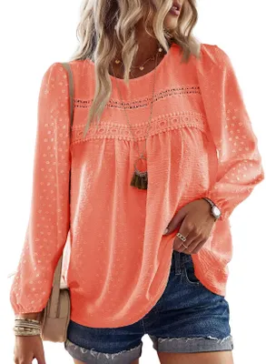 Produktbild von TUUHAW Langarm Damen Große Größen Tunika Boho Bluse Top Knallorange 2XL