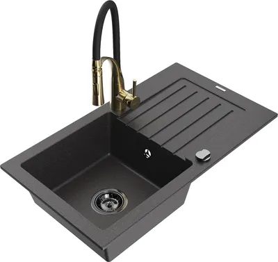 Produktbild von Mexen Pablo 1 Becken-Granitspüle mit Abtropffläche und Mischbatterie Aster, Schwarz gesprenkelt - 6510-76-73450-57-B