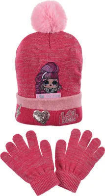 Produktbild von L.O.L. Surprise! Kinder Mädchen Winter-Set Mütze + Handschuhe Bommel, Größe:52