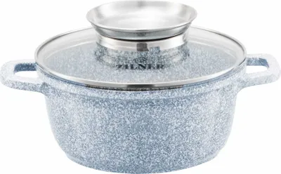 Produktbild von ZILNER Einzeltopf mit Glasdeckel, Kochtopf mit Antihaftbeschichtung, Induktionsbacktopf, Aluguss, für alle Herdarten, schwarz (1,3 l) ZL-7071