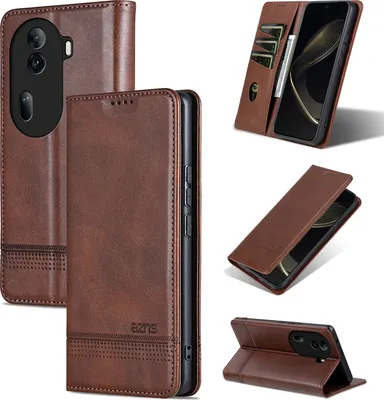 Produktbild von Leder Hülle für Oppo Reno11 Pro, Klapphüllen Brieftasche Magnetverschluss Ständer Schutzhülle Kaffee