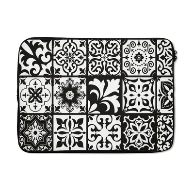 Produktbild von MuchoWow® Laptop Hülle 13 Zoll Muster - Schwarz - Weiß - Blumen - Abstrakt Laptoptasche - Laptophülle - Sleeve - Rundumschutz