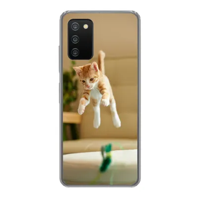 Produktbild von MuchoWow® Handyhülle Schutzhülle Hülle für Samsung Galaxy A03s Katze - Springen - Spielzeug Silikon Softcase Handy Hülle - Schutz