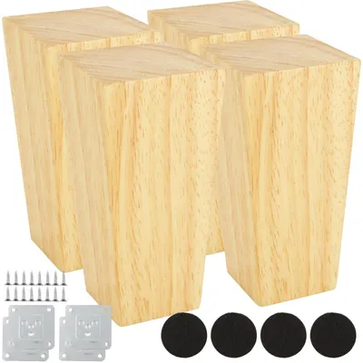 Productafbeelding van Meubelpoten Set van 4 - Houten Meubelpoten - Kastpoten 10 cm - Tafelpoten - Vierkante Poten - Met Voetkussen