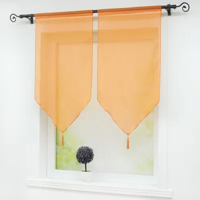 Produktbild von Scheibengardinen Panneaux Gardinen 2er Set Kurzgardine mit Quasten Modern Tunnelzug Orange BxH 45x90 cm