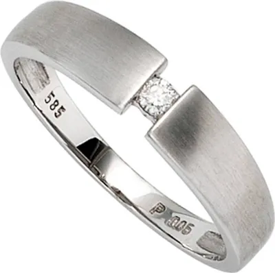 Produktbild von JOBO Damen Ring 585 Gold Weißgold mattiert 1 Diamant Brillant 0,05ct. Goldring Größe 60