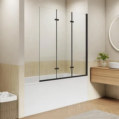 Duschwand Badewanne 130x140 cm 3-teilig klappbar schwarz