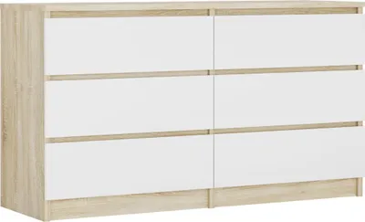 Obrázek produktu pro Komoda 6 zásuvek, barva: dub Sonoma / matná bílá, 138 x 78 x 39 cm