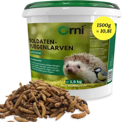 Produktbild von Orni Soldatenfliegenlarven getrocknet 1,5kg | Insektenfutter für Wildvögel, Igel, Fische, Reptilien & Eichhörnchen | Ohne Zusatzstoffe