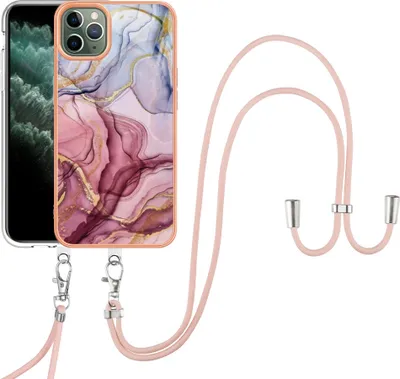 Produktbild von iPhone 11 Pro Max Handykette Hülle, Muster TPU Bumper Schutzhülle mit verstellbarem Tragegurt für iPhone 11 Pro Max Crème