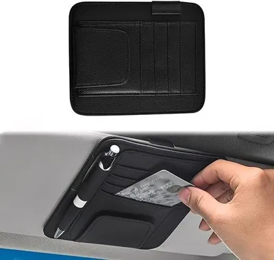 Produktbild von Auto Sonnenblende Organizer aus Leder - für Brillen, Karten und Aufbewahrung, mit Clip (Schwarz)