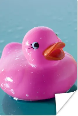 Produktbild von MuchoWow® Poster Gummi-Ente - Rosa - Blau 80x120 cm - Papierdruck