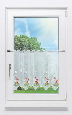 Produktbild von Scheibengardine Plauener Spitze - Frühlingsblüten  (Bx H) 115.50cm * 50cm Rot/multicolor