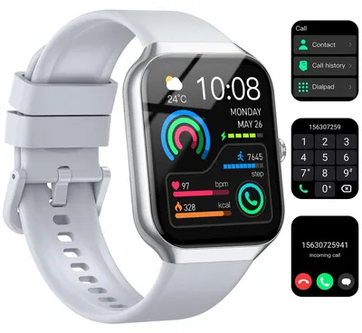 Produktbild von Smartwatch Damen Herren mit Telefonfunktion mit Herzfrequenz SpO2 Schlafmonitor Uhr IP68 Wasserdicht Smart Watch mit 113+Sportmodi Sportuhr Grau
