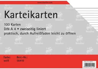 Produktbild von Karteikarten A4 180 g/qm liniert weiß VE=100 Stück
