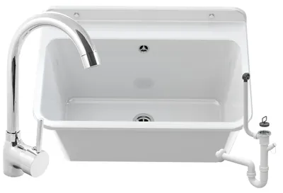 Obrázok produktu pre Granitan - Výlevka - Drez 61x41 cm - Drez biely - s batériou BETA a sifónom - LARGE