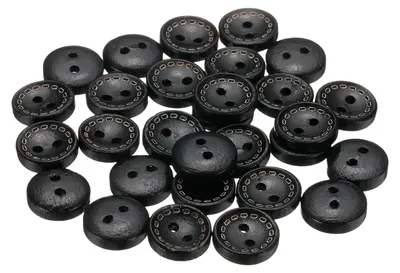 Holzknöpfe 11 mm, 2 Löcher, rund, 30 Stück, schwarz