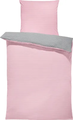 Produktbild von Wendebettwäsche gestreift Streifen Stripes modern Bettbezüge Renforcé Baumwolle, Größe:2 teilig 155x220 cm, Farbe:rosa / anthrazit
