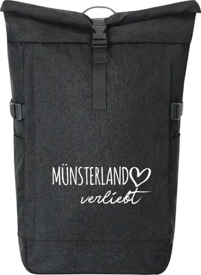 Produktbild von Huuraa Kurierrucksack Münsterland verliebt 30-44 Liter Black Melange Fairtrade Rolltop Rucksack Geschenkidee