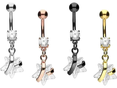 Produktbild von Bauchnabelpiercing Chirurgenstahl Bananabell mit Brass-Design KRISTALLSTERN