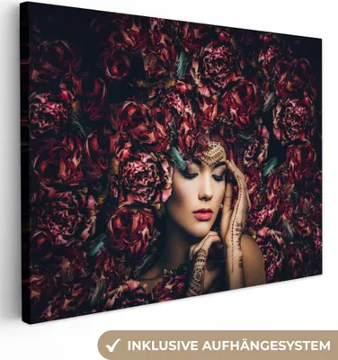 Produktbild von MuchoWow® - Leinwandbilder - Frau - Blumen - Henna - Porträt, Wandbild, Wanddeko Bilder Wohnzimmer, 120x90 cm
