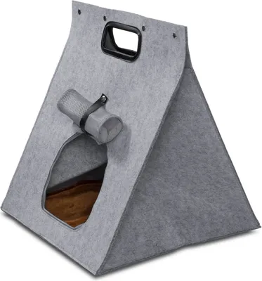 Produktbild von Haustiertipi Katzenzelt aus Filz inkl. Kuscheldecke – Gemütliches Tierzelt Katzenhöhle & Hundehütte für kleine Hunde, Schwarz 48x40x40cm