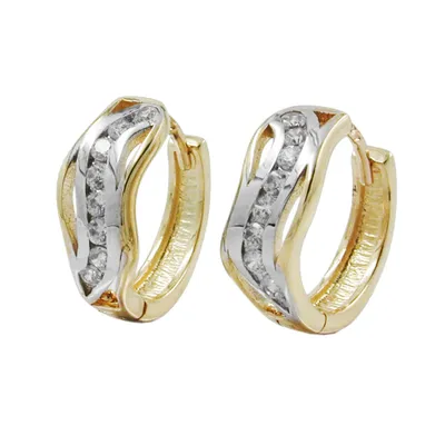 Produktbild von Creole Ohrring 13x5mm Klappscharnier bicolor Zirkonias 9Kt GOLD gold 13x5mm