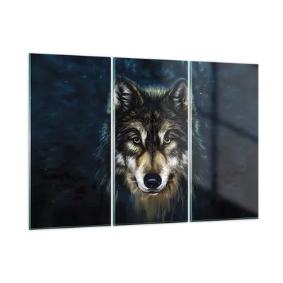 Produktbild von Bilder auf glas - 3 Teile - Wolf Dunkel Grafik - 105x70cm - Glasbilder - Wandbilder - Bilder - zum Aufhängen bereit - Wanddekoration aus Glas - Glas Bilder - Wandbild auf Glas - GCE105x70-4845