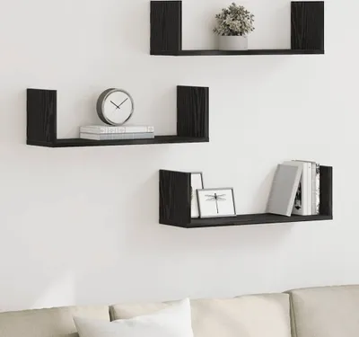 Immagine prodotto di Maison Exclusive - Mensole da parete 3 pezzi. Effetto rovere nero 58x18x18cm Materiale ligneo