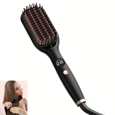 Produktbild von Glättbürste, Haarglättungsbürste, Anti-Frizz-Heizkamm für Damen, schnelles Aufheizen in 20 Sekunden, 5 Temperaturstufen (130 °C–210 °C), Reise-Styler