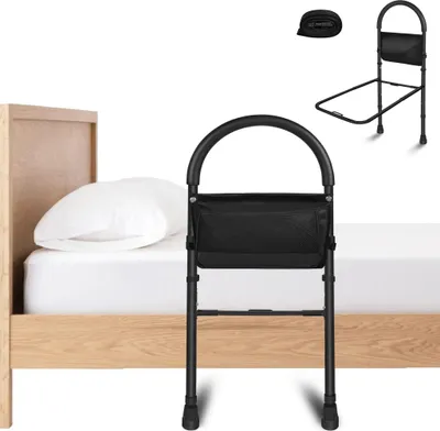 Produktbild von Aufstehhilfe Bett, Bettgitter Aufstehhilfe, Höhenverstellbarer Haltegriff, Anti-Rutsch Bettgriff, mit Lagerung Tasche, Unterstützung Beine Bettgitter
