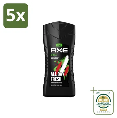 Zdjęcie produktu dla 5 sztuk żelu pod prysznic 3 w 1 Axe Africa - mandarynka i drzewo sandałowe - 250 ml - zestaw ekonomiczny