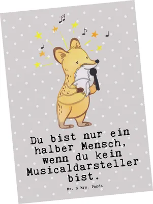 Produktbild von Mr. & Mrs. Panda Postkarte Musicaldarsteller Herz - Grau Pastell - Geschenk, bildkarte, Ansichtskarten, Ansichtskarte, Grußkarte, Postkarten