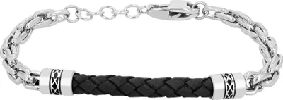 Produktbild von Raptor Armband aus Leder und 316L Edelstahl, silberfarben/schwarz