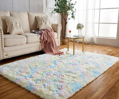 Produktbild von Hochfloriger Teppich, Regenbogen-Teppich, farbenfroh, Shaggy-Teppich, hochflorig, weich, Kinderzimmer, weicher Teppich, schöner Teppich (Regenbogen, 90 x 160 cm)