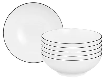 Produktbild von Lido Black Line Dessertschalen 6er Set, ø 15 cm, Runde Schalen mit schwarzem Rand, Porzellan, Weiß