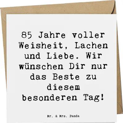Produktbild von Mr. & Mrs. Panda Klappkarte Spruch 85. Geburtstag - Weiß - Geschenk, besondere Anlässe, anlasskarte, Liebe, Alter, Glückwunschkarte, doppelkarte, Weisheit, faltkarte