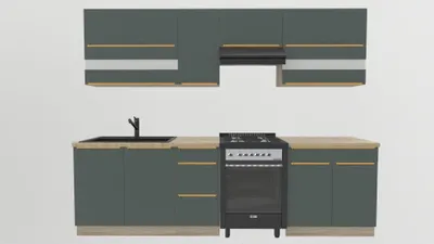 Produktbild von Küchenzeile 270 cm - Dunkelgrüne Küche - Ohne Arbeitsplatte - Einbauküche mit Soft-Close und Metallbox Schubladen - Goldene Griffe - GLAMOUR B PLUS