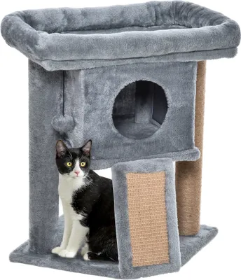 Produktbild von PawHut Kratzbaum 57 cm Kleiner Katzenbaum mit Katzenhöhle, Liegeplattform, Katzenkratzbaum mit Kratzbrett, Spielball, Katzenmöbel für Katzen bis 5 kg Hellgrau