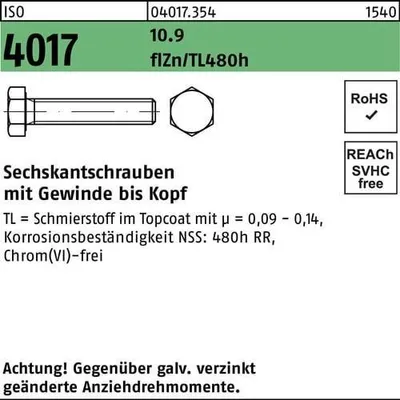 Produktbild von Sechskantschraube ISO 4017 VG M 6 x 22 10.9 zinkbesch Gleitmittel flZnnc 480h-L