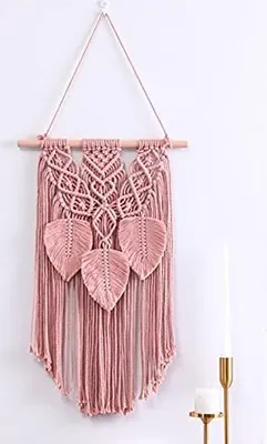 Produktbild von Makramee Wandbehang, Blattquaste Wandbehang, Wandteppich Boho Deko Gewebte Tapisserie Wanddeko (Rosa)