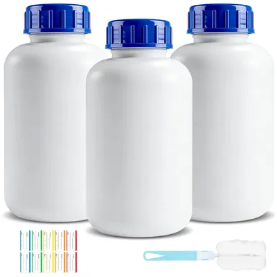 Imagen del producto de Botella de polietileno de alta densidad (HDPE) de cuello ancho, capacidad de 1000 ml, con tapa de rosca, para almacenamiento